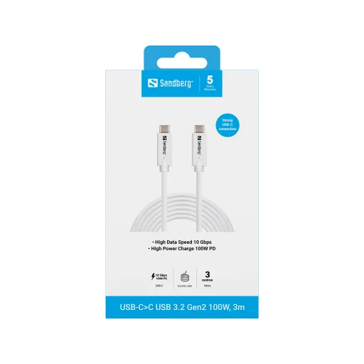Sandberg 136-75 USB-C – USB-C USB 3.2 Gen2 100 W, 3 m kábel - 2