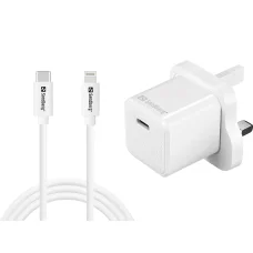 Sandberg 441-64 USB-C 20W sieťová nabíjačka s UK koncovkou + Lightning káblom