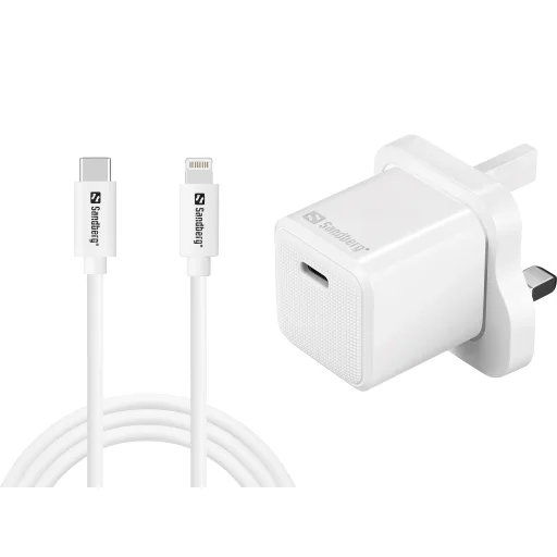Sandberg 441-64 USB-C 20W sieťová nabíjačka s UK koncovkou + Lightning káblom - 1