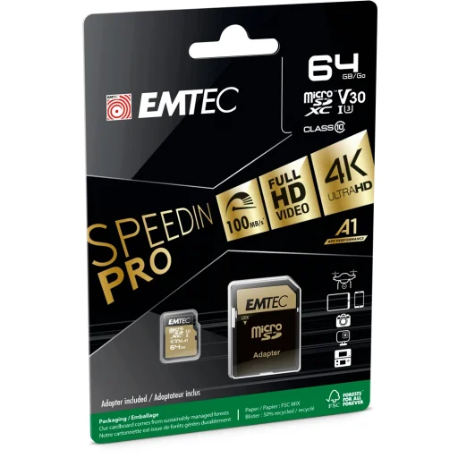 Pamäťová karta Emtec microSDXC 64GB UHS-I U3 V30 A1 SpeedIN Pro - 2