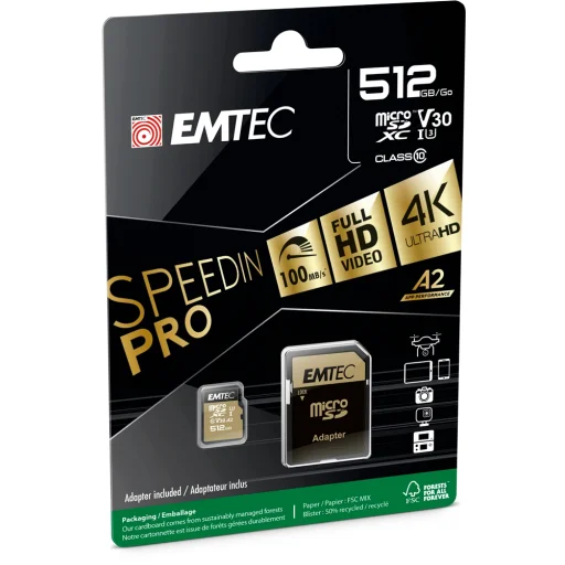 Emtec MicroSDXC 512GB UHS-I U3 V30 SpeedIN Pro memóriakártya - 2