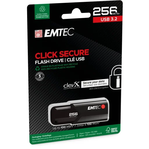 Emtec USB3.2 Click Secure B120 256GB USB kľúč - 3