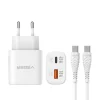 VEGER TR101 biely sieťový nabíjací adaptér USB-A + USB-C PD Super Charge PPS 45W + dátový kábel USB-C – USB-C 100W thumbnail