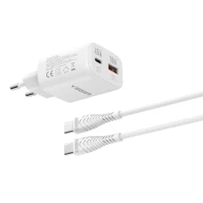 VEGER TR101 biely sieťový nabíjací adaptér USB-A + USB-C PD Super Charge PPS 45W + dátový kábel USB-C – USB-C 100W