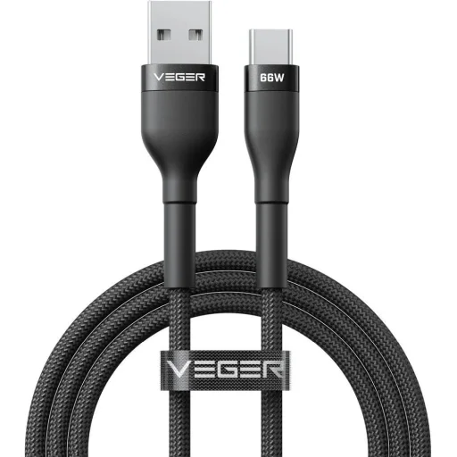 VEGER AC04 USB-A - USB-C PD 11V 6A 66W kábel 1,2 m čierny - 1