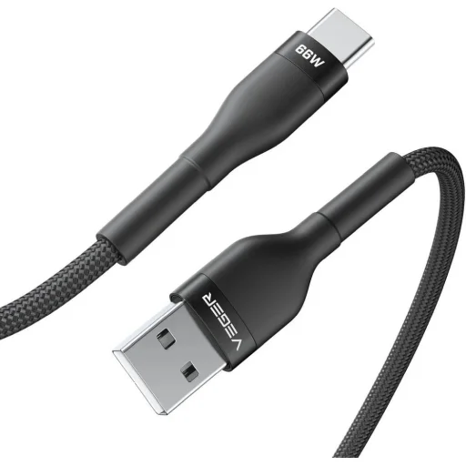 VEGER AC04 USB-A - USB-C PD 11V 6A 66W kábel 1,2 m čierny - 2