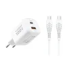 Biely sieťový nabíjací adaptér VEGER USB-A + USB-C PD Super Charge PPS 100W + dátový kábel USB-C–USB-C 240W TR150 thumbnail