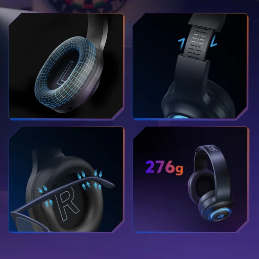 QCY Heroad V200 Tri-Mode herné slúchadlá so 7.1 zvukom, 240-hodinovou výdržou a odnímateľným mikrofónom - čierne - 12