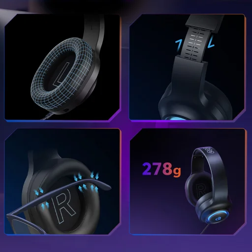 QCY V200 Pro drôtové herné slúchadlá so 7.1 zvukovým systémom a odnímateľným mikrofónom - čierne - 12