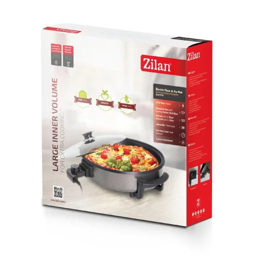 Zilan ZLN7870 elektrická panvica, 1500 W, hliníková panvica, nepriľnavý povrch, priemer 36 cm, sklenená pokrievka, regulátor teploty - 7