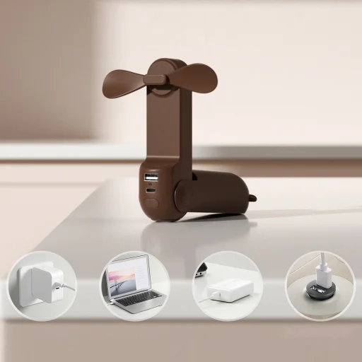 Jisulife Ručný ventilátor Life8 Plus prenosný USB ventilátor s funkciou powerbanky 4500mAh a svietidlo - hnedý - 2