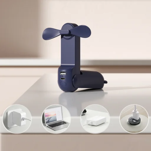 Jisulife Ručný ventilátor Life8 Mini prenosný USB ventilátor s funkciou powerbanky 2000mAh a svietidlom - modrý - 2