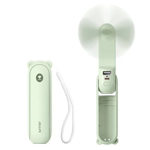 Jisulife Ručný ventilátor Life8 Mini Prenosný USB ventilátor s 2000mAh powerbankou a svietidlom - zelený - 1
