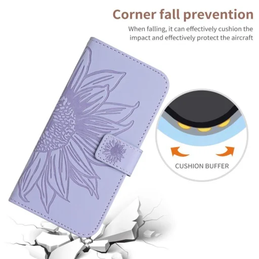 Honor 600 Global / 600 Pro Global koženkové puzdro na mobil so vzorom slnečníc a remienkom (fialové) - 5