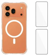 Honor 600 Pro 5G Global WANLONFENG priehľadné magnetické TPU puzdro na telefón, nárazuvzdorné v štyroch rohoch, s 2 kusmi ochranného tvrdeného skla na displej, puzdro