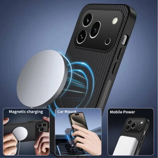 Honor 600 Pro Global WANLONFENG séria TQ magnetické hybridné puzdro na telefón z PC + TPU so vzorom karbónových vlákien (čierne) - 4