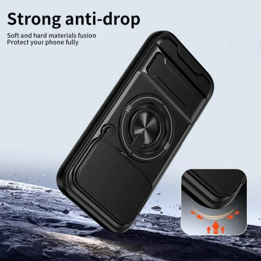Honor 600 / 600 Pro Global multifunkčné magnetické nárazuvzdorné puzdro na telefón s posuvnou krytkou objektívu a okienkom (čierne) puzdro - 3
