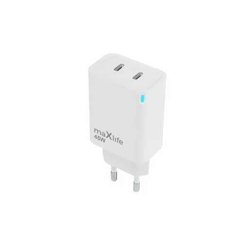 Maxlife MXTC-09-45CC GaN PD QC sieťová nabíjačka 2x USB-C 45W biela - 1