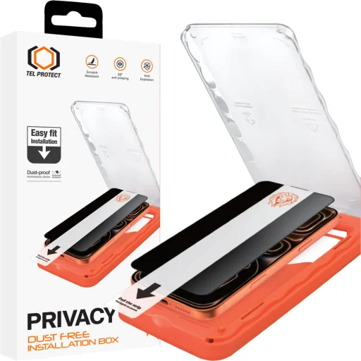 Tel Protect bezprachové tvrdené sklo Privacy Titan s jednoduchou inštaláciou pre iPhone 17 Pro čierne, ochranné sklo - 1