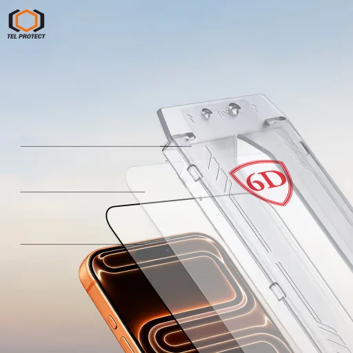 iPhone 13/13 Pro/16E/17E čierne Tel Protect Dust-Free Easy Fit Full Glue 6D tvrdené sklo - 9