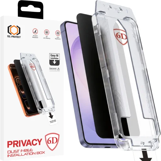 Tel Protect Bezprašne aplikovateľné Privacy Celolepiace 6D Tvrdené sklo Samsung Galaxy S26 Ultra čierne (s odomykaním odtlačkom prsta) - 1