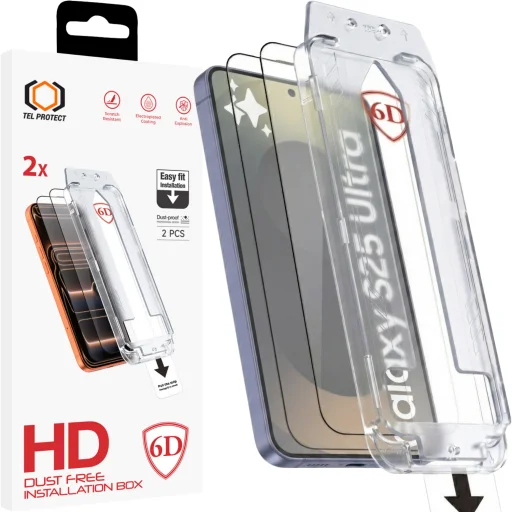 Samsung Galaxy S25 Čierne Tel Protect Dust-Free Easy Fit Full Glue 6D Tvrdené sklo (s odomykaním odtlačkom prsta) - 2 kusy - 1