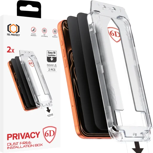 Tel Protect Bezprašné Privacy Tvrdené Sklo s Jednoduchou Inštaláciou Full Glue 6D iPhone 17 Pro čierne - 2 ks - ochranné sklo - 1
