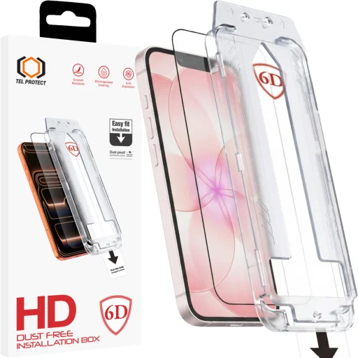 iPhone 13/13 Pro/16E/17E čierne Tel Protect Dust-Free Easy Fit Full Glue 6D tvrdené sklo - 1