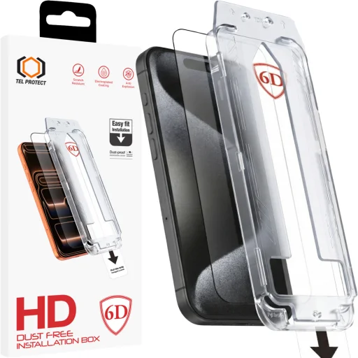 Tel Protect Dust-Free Easy Fit Full Glue 6D Tvrdené sklo iPhone 15 Pro Max čierne čierne sklo - 1