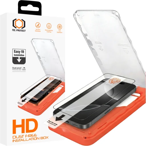 Tel Protect bezprašné tvrdené sklo HD Titan s jednoduchou inštaláciou pre iPhone 15 Pro Max, čierne - 1
