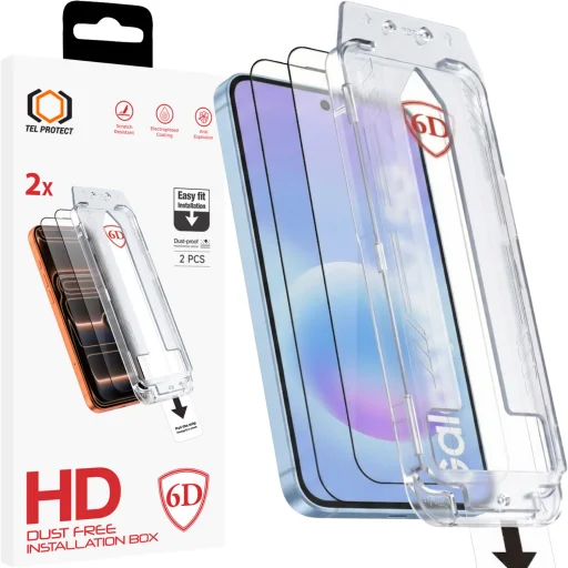 Tel Protect bezprachové 6D tvrdené sklo s jednoduchou inštaláciou a celoplošným lepením pre Samsung Galaxy A36 5G čierne - 2 kusy, ochranné sklo - 1