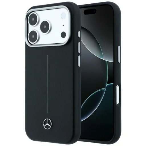 iPhone 17 Pro Max Mercedes kožené puzdro Semi Wrap Iconic Line MagSafe čierne - 1