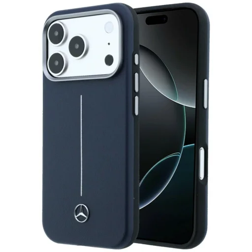 iPhone 17 Pro Mercedes kožený kryt Semi Wrap Iconic Line MagSafe námornícka modrá - 1