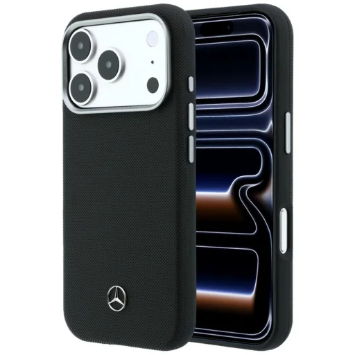 iPhone 17 Pro Max Mercedes kožený Semi Wrap kryt s dreveným efektom MagSafe čierny - 1