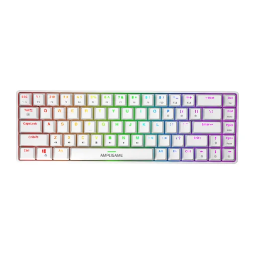 Fifine GK1W mechanická herná klávesnica, 65% RGB, biela - 1