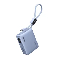 Ugreen PB584 10000 mAh power banka, USB + USB-C, 33 W, so zabudovaným káblom (sivá)