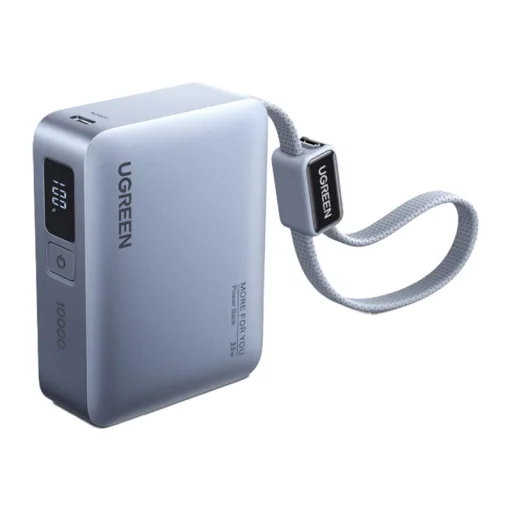 Ugreen PB584 10000 mAh power banka, USB + USB-C, 33 W, so zabudovaným káblom (sivá) - 2