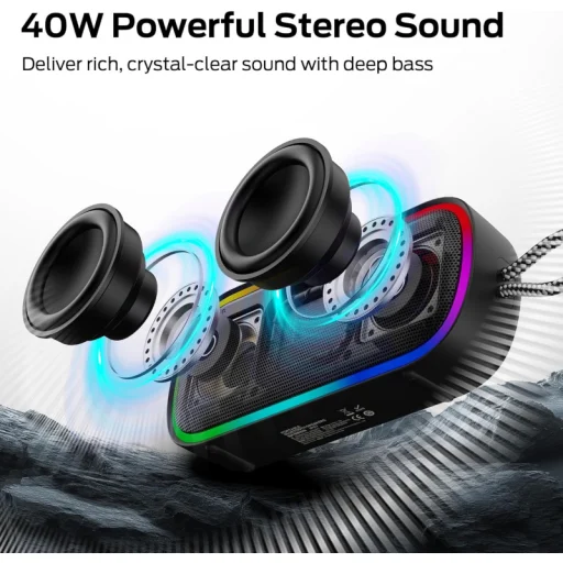 Bluetooth reproduktor Monster S150 Plus, 40W, TWS, RGB, Vodotesný, Čierny, - 6