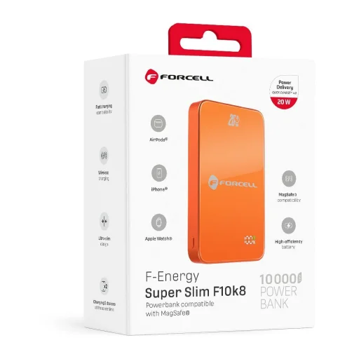 Oranžová powerbanka Forcell F-Energy SuperSlim F10K8 kompatibilná s MagSafe QC4.0 PD3.0 15W 10000 mAh - 9