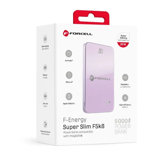Forcell F-Energy SuperSlim F5K8 QC4.0 PD3.0 15W 5000 mAh fialová MagSafe kompatibilná powerbanka - 13