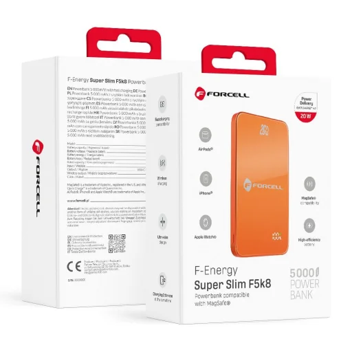 Oranžová powerbanka Forcell F-Energy SuperSlim F5K8 kompatibilná s MagSafe QC4.0 PD3.0 15W 5000 mAh - 1