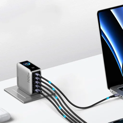 Sieťová nabíjačka UGREEN X773 (65620B), 100W, 1 x USB-A - 4 x USB-C, Sivá - 5