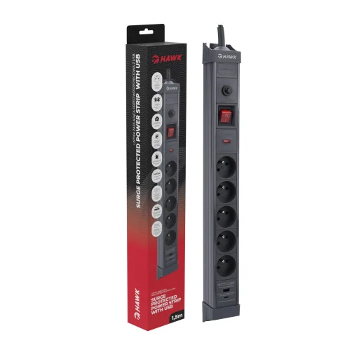 Hawk HWPS501GY 1,5 m hálózati elosztó USB-C porttal - 1