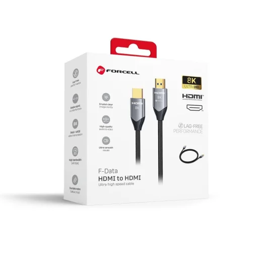 Forcell Cafule HDMI 2.1 8K 60Hz / 4K 120Hz ultra nagy sebességű HDMI kábel, HDR, eARC, VRR, 48Gbps, 3 m, fekete - 1
