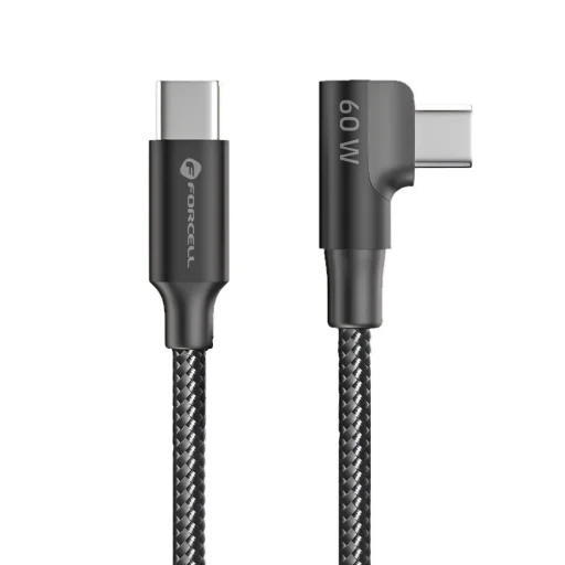 Fekete Forcell F-Energy QC4.0 PD 5A 100W Cafule 90° USB-C - USB-C kábel 2 m CC-1Deg - 2