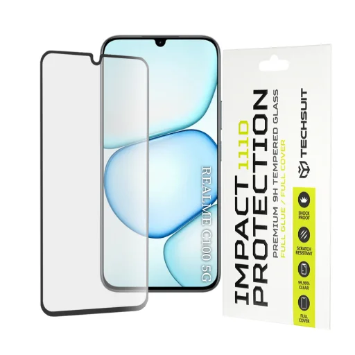  Realme C100 5G Fekete Techsuit 111D Teljes Borítás / Teljes Ragadás üvegfólia - 1