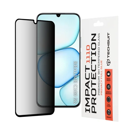  Realme C100 5G Fekete üvegfólia Techsuit - 111D Privacy Full Glue üvegfólia - 1
