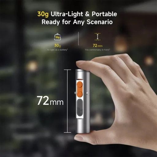 Deerma - Mini Zseblámpa 4 az 1-ben (SD01) - Mágneses, Zsebrögzítővel, Üvegtörő, 9 fényerősségi szint, 350lm, 300mAh, 0.74W - Szürke - 3