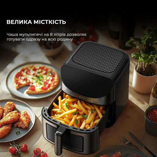 Deerma - Forrólevegős sütő (KZ150W) - 8L, 1700W, 200°C, 3D forrólevegős keringtetés, Érintőképernyős vezérlés - Fekete - 5