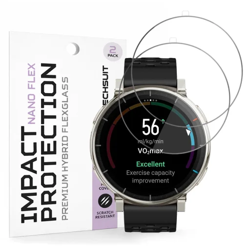 Amazfit Active 3 Prémiové čierne ochranné sklo Techsuit Nano Flex (balenie 2 kusy) - 1